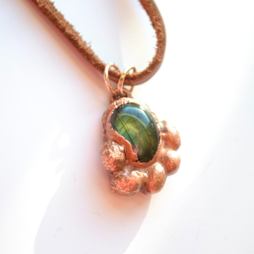 Imagen 3 de 10 de Collar Dije De Piedra Preciosa Labradorita, Cuero, Cod1