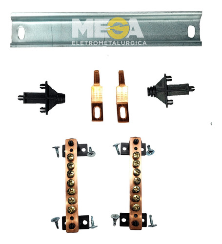 Kit Barramento Completo Bifásico 100a P/32 Circuitos Din Cor Cobre
