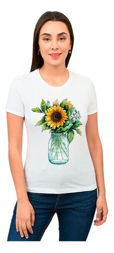 Playera Mujer Girasol En Jarron Diseño 64 Playeras Beloma