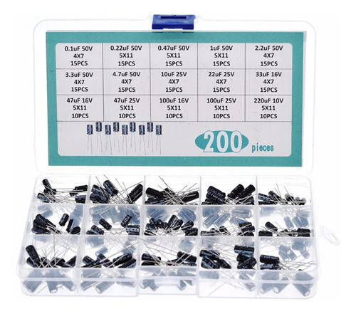 Kit Condensadores 1uf 50v-220uf 10v, 200 Unids En Caja