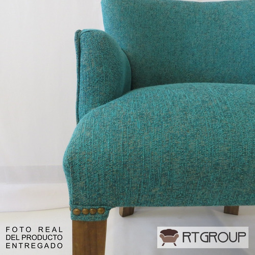 Imagen 5 de 10 de Sillon Matero Poltrona Apoyabrazos Chenille Turquesa Premium