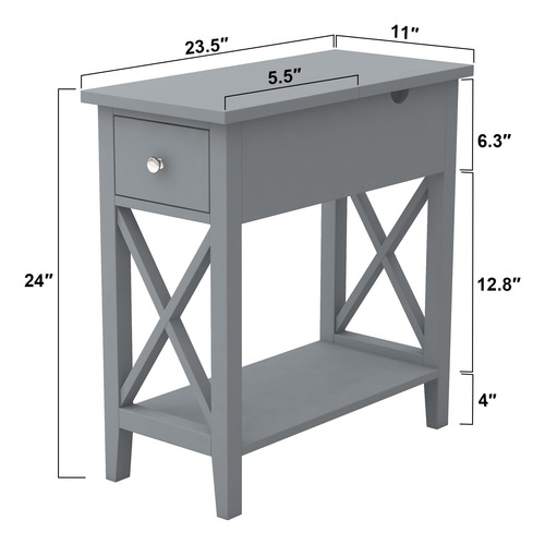 Mesa Auxiliar Abatible Mdf Con Cajón Color Gris Pequeña