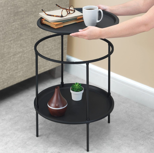 Mesa Auxiliar 2 En 1 Elegante Con Bandeja Charola Removible Negro