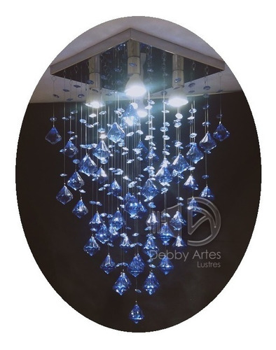 Lustre Plafon De Cristal Acrílico Pião Azul