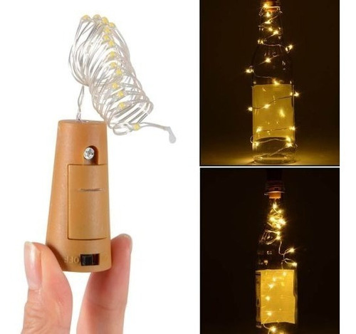 Imagen 4 de 7 de Tapon Luz Led Botella Vino Con Tira Microled A Pila X 12 Uni