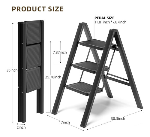 Escalera De 3 Escalones, Escalera Plegable Con Pedal Antides