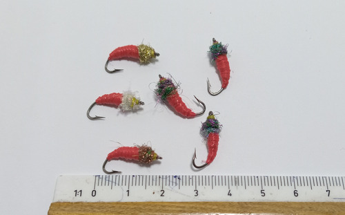 Mosca-mini Larva Fly, Pejerrey, Etc, Anzuelo 6 Rojo