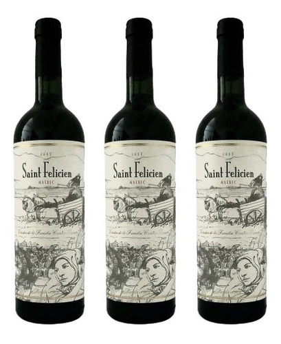 Vino Saint Felicien Malbec 750 Ml Botella Pack X3