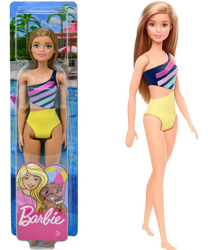 1 Pc &nbsp;mattel Dp, Muñeca Barbie Rubia En Traje De Baño -