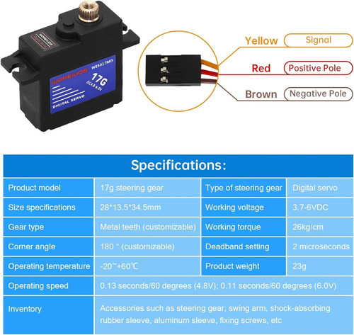 Servo Digital Rc 17g, Servo De Engranaje De Metal Impermeabl
