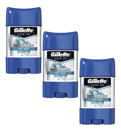 Kit Com 3 Desodorantes Gillette Clear Gel Cool Wave 82g