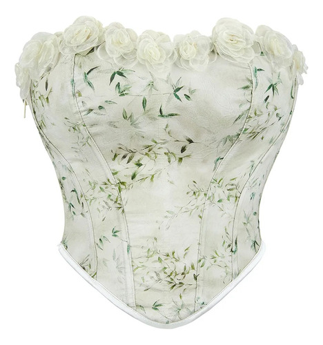 Crop Top Corset Con Lazos De Ajuste Floreado Verano Straple