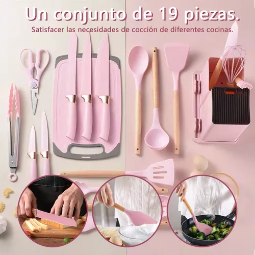 Utensilios De Silicona Cocina Juego De Cuchillo 19 Set rosa