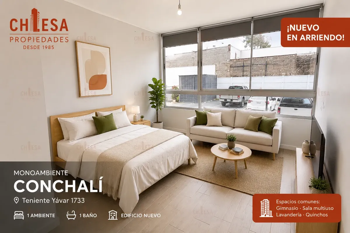 Imagen 1 de 12 de Estrena Departamento Monoambiente/edificio Nuevo En Conchalí