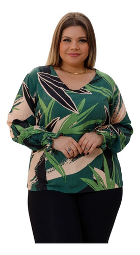 Blusa Feminina Estampada Manga Longa Plus Size