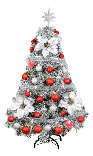 Árbol Navidad Canadian Snow 1,20 Kit 36pzs Rojo Plata Sheshu Color Snow + Rojo/plata