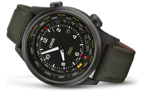 Reloj Oris Propilot Altimeter 0179377758734-set Carbono Correa Negro Bisel Negro Fondo Negro