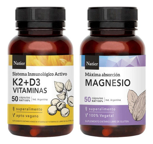 Kit Magnesio X 50 Cápsulas + Vitamina K2 + D3 Natier