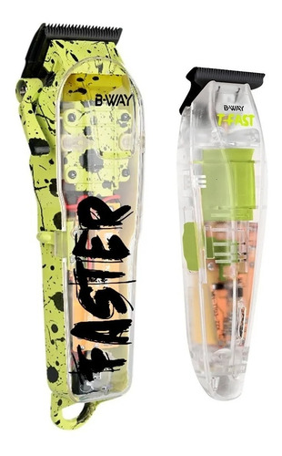 Combo Barber Profesional Maquina Faster + Patillera B-way Color Transparente