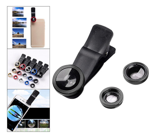 3 En 1 Lente De Teléfono Ojo De 0.67x Lente 10x Kit Negro