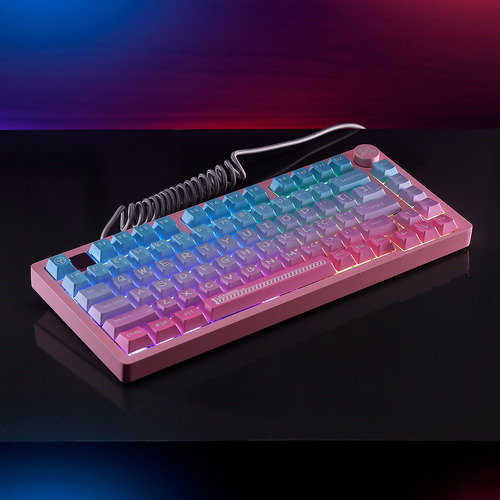 Teclado Mecânico Premium Adamantiun Akira Rgb Rosa Abnt2 Dynamic Spectrum Pbt 75% Switch Racoon Hotswap