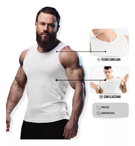 Camiseta Regata Masculina Lisa Básica Canelada Slim Fitness