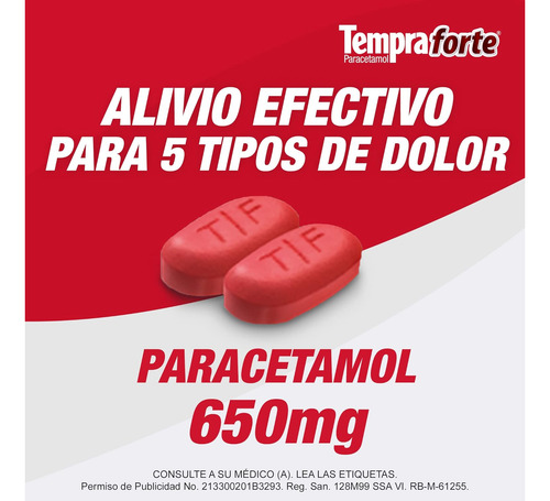 Tempra Forte Tabletas 650 Mg, 24 Tabletas Pack 2