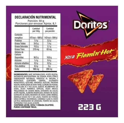 2 Pzas Botana Doritos Xtra Flamin' Hot Sabor Queso Chile Y L