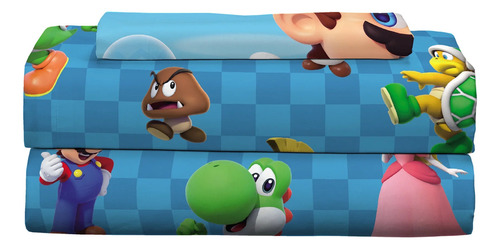 Set De Sabana Tamaño Matrimonial Super Mario Bros 4 Pz Color Multicolor