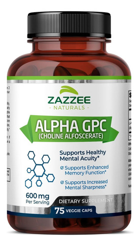 Zazzee Alpha Gpc Choline 600mg Función Cerebral 75 Cápsulas Sabor Sin Sabor