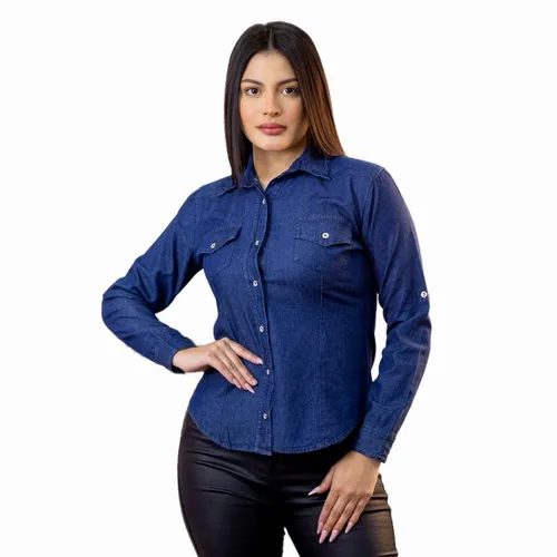 Camisa De Mezclilla Para Dama Azul Mezclilla Oscura Y Clara