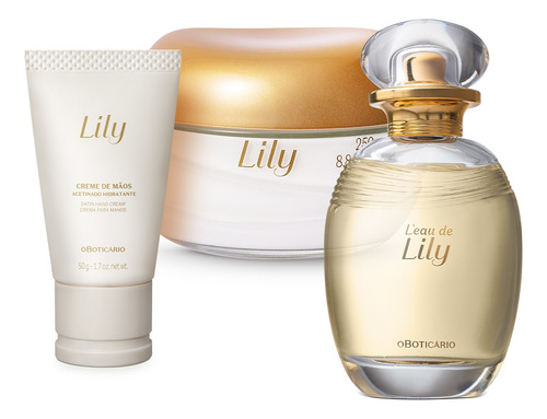 Kit Lily: Deo Colônia 75ml + Creme Acetinado Desodorante Corporal 250g + Creme Para Mãos 50g