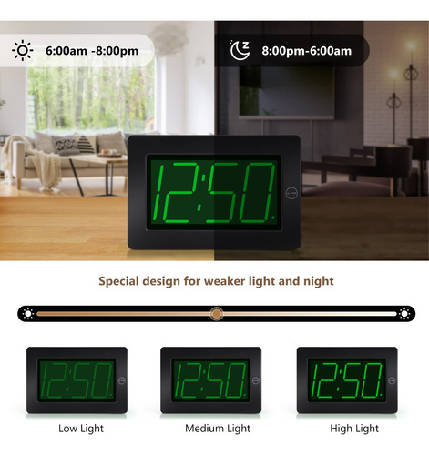 Reloj De Pared Digital Led Con Brillo Ajustable Montaje Vers