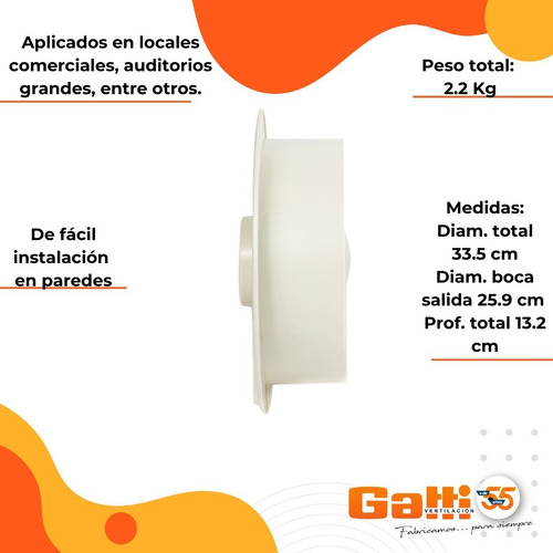 Imagen 6 de 9 de Extractor De Aire Para Baño / Cocina 25 Cm Para Pared Gatti