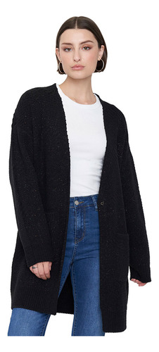 Chaleco Mujer Cárdigan Sweater Chenille Negro Corona