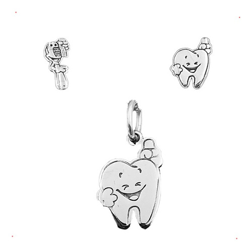 Dije Y Aretes Muela Sonriendo Plata 925 Envio Gratis