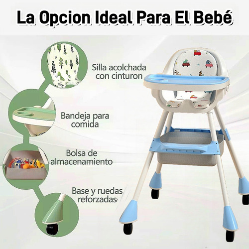 Ajustable Silla Alta Periquera Para Bebé Con Bandeja Silla Para Bebe 3 En 1 Azul