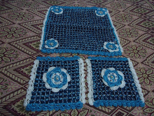 Pack De 3 Tapetes Para Mesitas Tejido Artesanal En Crochet
