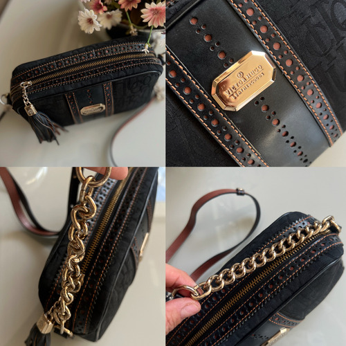 Bolsa Victor Hugo Original Kaia Preto Monograma Ouro Preto