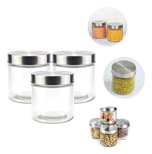 Conserva En Frasco De Vidrio Kit X3 Tapa Metálica Cocina