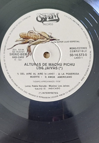 Los Jaivas Alturas De Machu Pichu Pablo Neruda Vinilo Exc Edición Limitada (Usado)