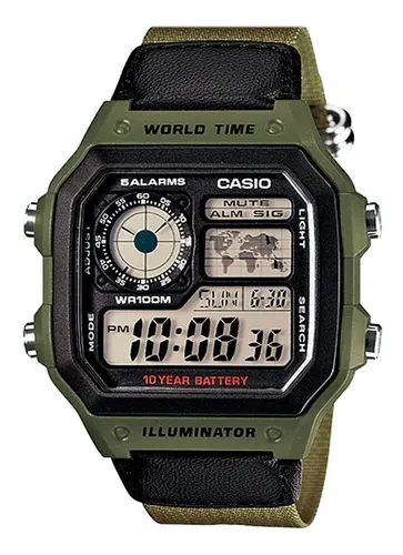 Reloj de pulsera Casio Youth Series AE-1000 de cuerpo color plateado,  digital, para hombre, fondo negro, con correa de acero inoxidable color  plateado, dial negro, subesferas color gris, minutero/segundero negro,  bisel color