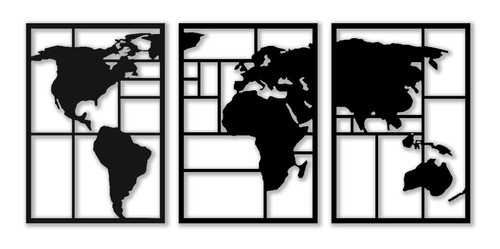 Imagen 1 de 5 de Triptico Cuadro Mapa Del Mundo Madera Calada 120 X 54 Cmts