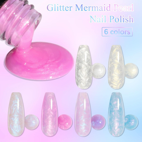 Esmalte De Uñas De Gel Perlado Brillante De Sirena, Blanco,