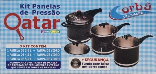 Jogo De Panela Com Panela De Pressão 3 Panela Antiaderente Cor Preto CRAQUELADO