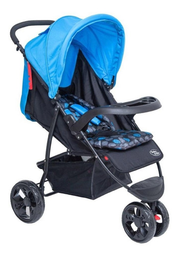 Carrinho de bebê 3 rodas Baby Style Urban azul com chassi de cor preto