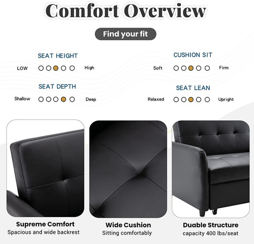 Sofa Convertible 3 En 1 Color Negro Usb Marca Gynsseh
