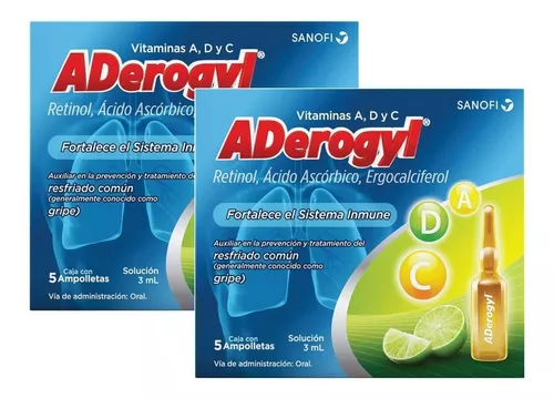 Aderogyl vitaminas A, C y D fortalece el sistema inmune, 5 ampolletas de 3  ml : : Salud y Cuidado Personal