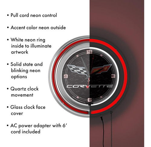 Reloj De Neón - Reloj Retro Corvette C6 Black Analog Wall Re