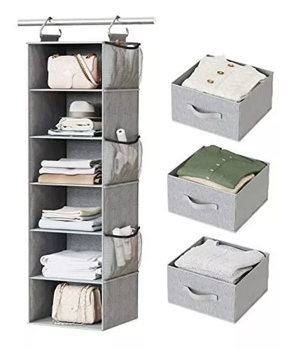 Pipishell Organizador colgante de armario con 6 estantes, estantes  colgantes para armario con 3 cajones extraíbles y bolsillos laterales para